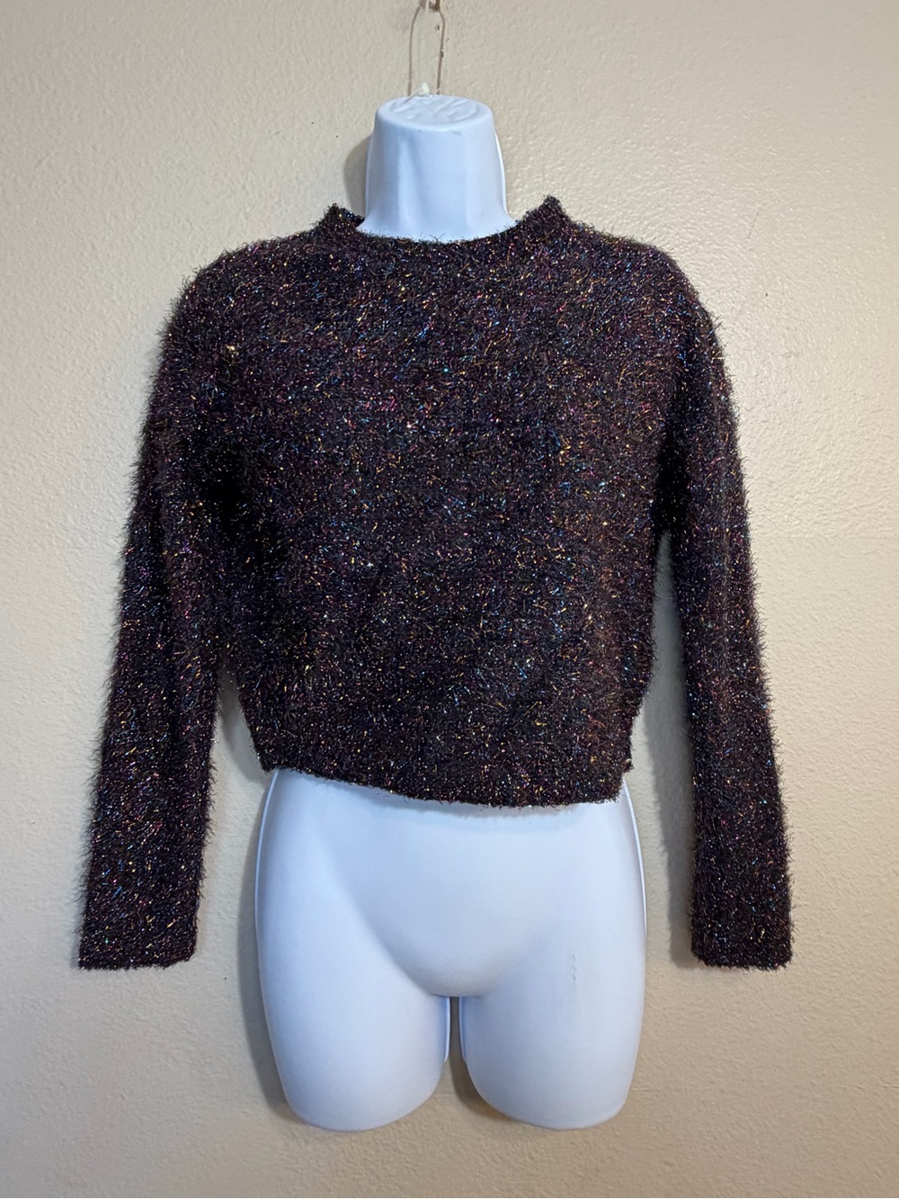 H&M Divided Fuzzy Confetti Cropped Sweater Size XS Multicolor